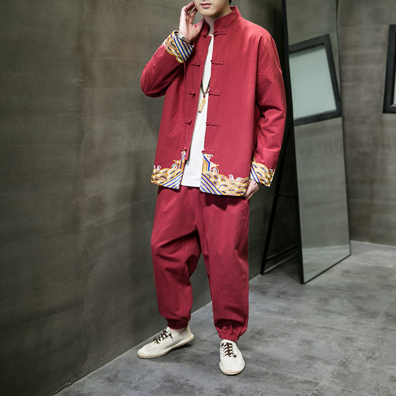2024春夏新款复古中式唐装棉麻汉服套装两件套C229/TZ331/P110,男装休闲套装,电商C229