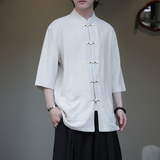 2024夏风男装棉麻亚麻唐装汉服短袖五分袖衬衫C229-Y1027-P70，男装衬衫，电商C229