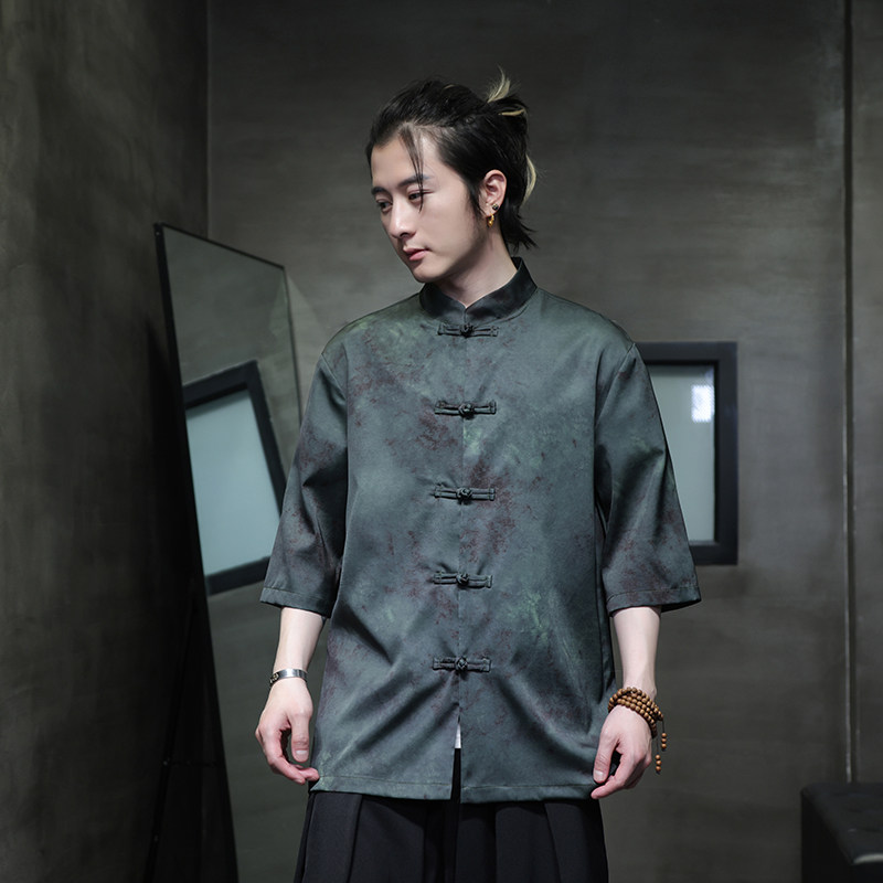 2024夏风男装印花唐装汉服短袖五分袖衬衫衬衣C229-Y1035-P68,男装衬衫,电商C229