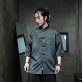 2024夏风男装印花唐装汉服短袖五分袖衬衫衬衣C229-Y1035-P68，男装衬衫，电商C229