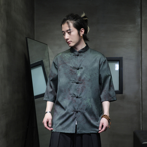 2024夏风男装印花唐装汉服短袖五分袖衬衫衬衣C229-Y1035-P68图片