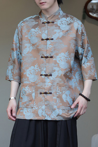 2024夏风男装提花唐装汉服五分袖短袖衬衫衬衣C229-Y1032-P70图片