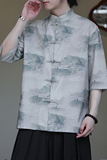 2024夏季风男装印花唐装汉服盘扣短袖衬衫衬衣C229-Y1023-P68，男装衬衫，电商C229