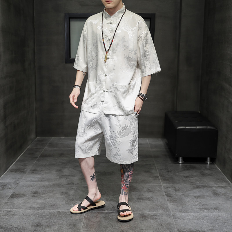 2024夏款风男装冰丝复古唐装汉服套装两件套C229/TZ318/P80,男装休闲套装,电商C229