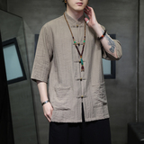 2024春风男装提花唐装汉服短袖五分袖衬衫衬衣C229-Y1018-P65，男装衬衫，电商C229