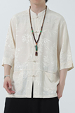 2024夏风男装冰丝唐装汉服短袖五分袖衬衫衬衣C229-Y1022-P70，男装衬衫，电商C229