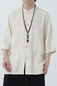 2024夏风男装冰丝唐装汉服短袖五分袖衬衫衬衣C229-Y1022-P70图片