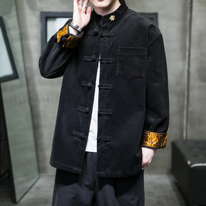 2022风男装灯芯绒复古盘扣长袖衬衫男大码宽松C229/Y713/80图片