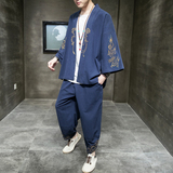 2024风男装棉麻亚麻刺绣唐装汉服套装两件套C229/TZ871/P100，男装休闲套装，电商C229