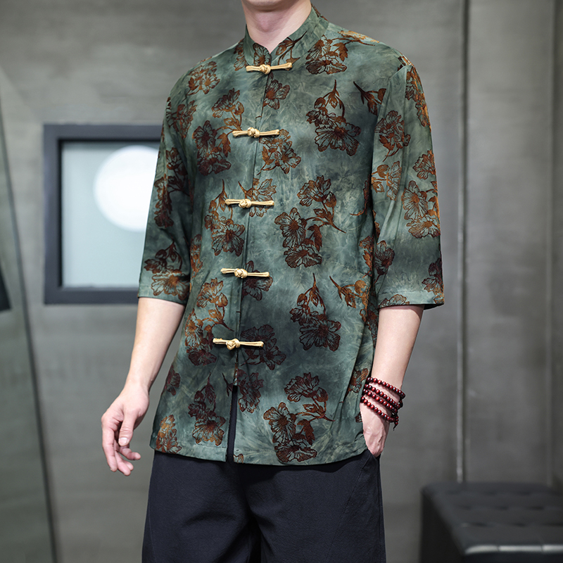 2025夏季风男装提花唐装汉服短袖衬衫衬衣大码C229-Y1101-P70，男装衬衫，电商C229