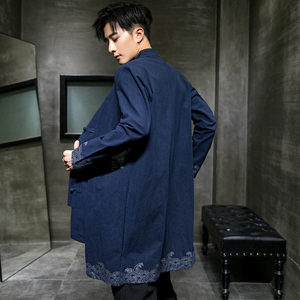 2024秋冬风男装长款盘扣复古印花披风风衣外套C229/F35/P90图片