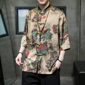 2024夏风男装冰丝唐装汉服短袖五分袖衬衫衬衣C229/Y943/P68图片