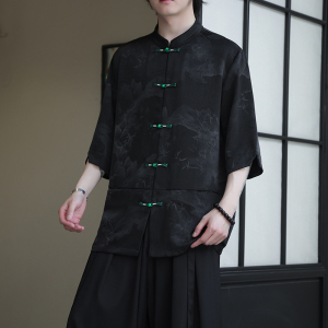 2024夏风男装冰丝唐装汉服短袖五分袖衬衫衬衣C229-Y1037-P70图片