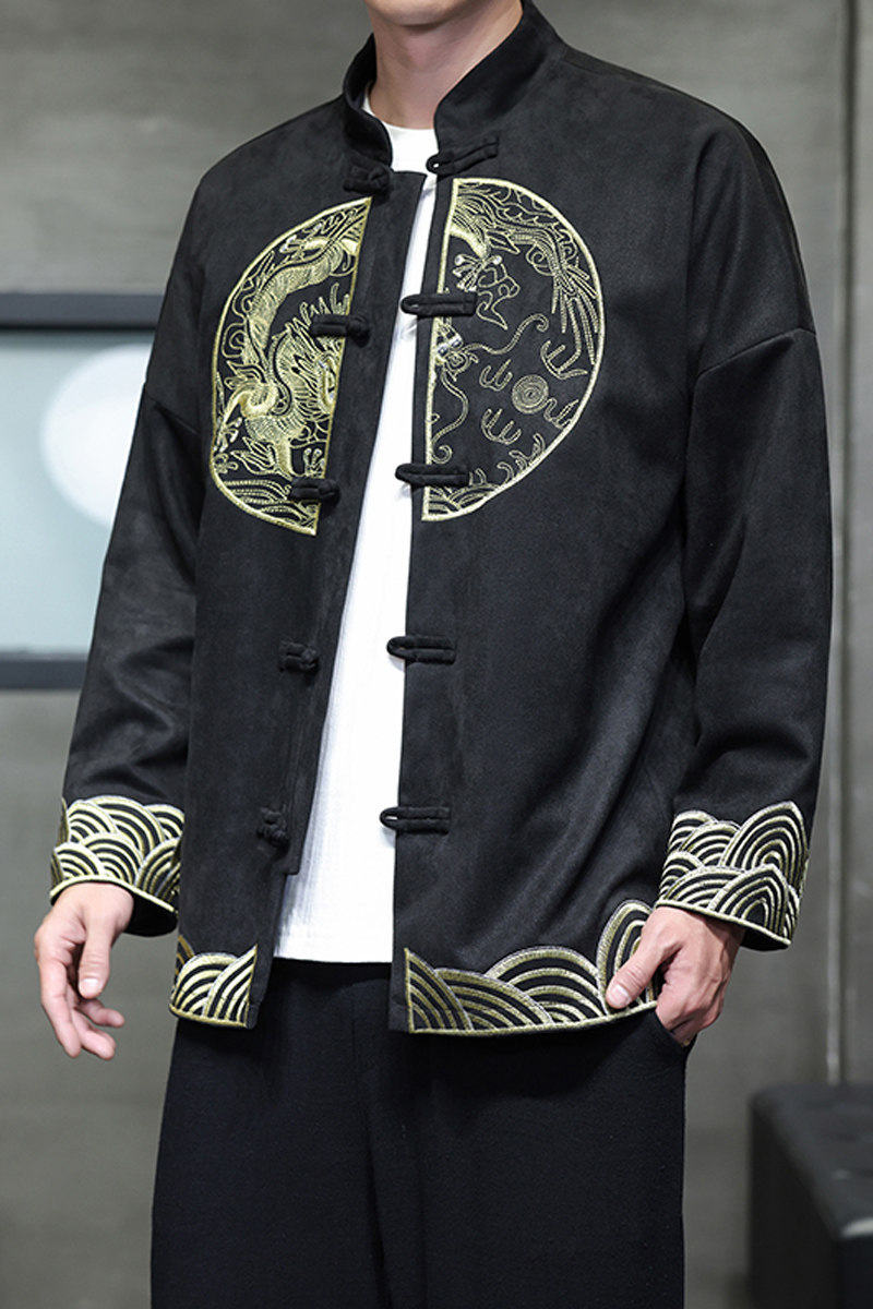2025秋冬风男装鹿皮绒刺绣夹克外套唐装汉服C229-Y1075-P125,男装夹克,电商C229