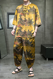 2023风男装复古中式印花唐装汉服套装两件套C229/TZ356/P100，男装休闲套装，电商C229