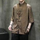 风男装复古风男装冰丝唐装汉服短袖衬衫C229/Y950/P65，男装衬衫，电商C229