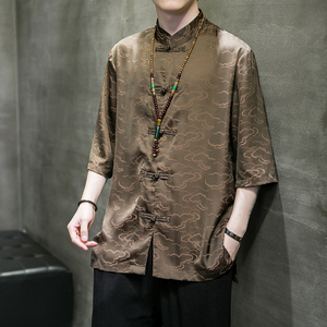 风男装复古风男装冰丝唐装汉服短袖衬衫C229/Y950/P65图片