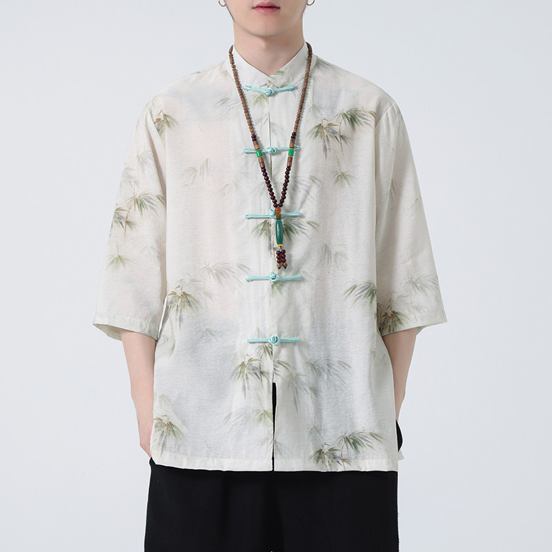 2024夏风男装冰丝唐装汉服短袖五分袖衬衫衬衣C229-Y1003-P70,男装衬衫,电商C229