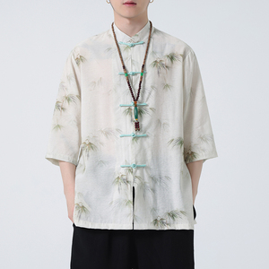 2024夏风男装冰丝唐装汉服短袖五分袖衬衫衬衣C229-Y1003-P70图片