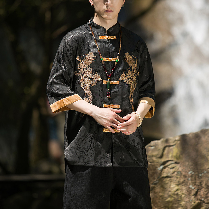 2024春夏风男装刺绣唐装汉服五分短袖衬衫衬衣C229/Y656/P60,男装衬衫,电商C229