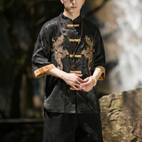 2024春夏风男装刺绣唐装汉服五分短袖衬衫衬衣C229/Y656/P60，男装衬衫，电商C229