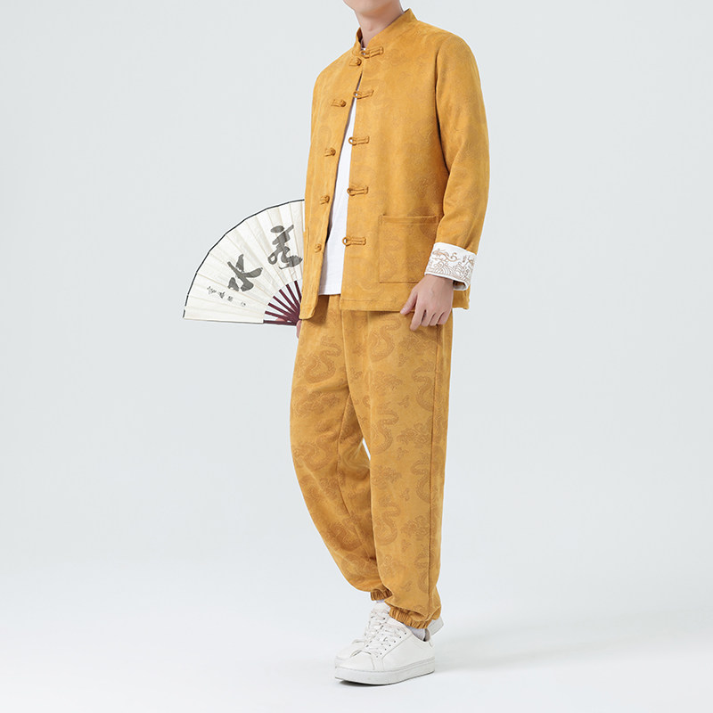 2024秋冬风男装鹿皮绒外套唐装套装两件套C229-TZ365-P160,男装休闲套装,电商C229