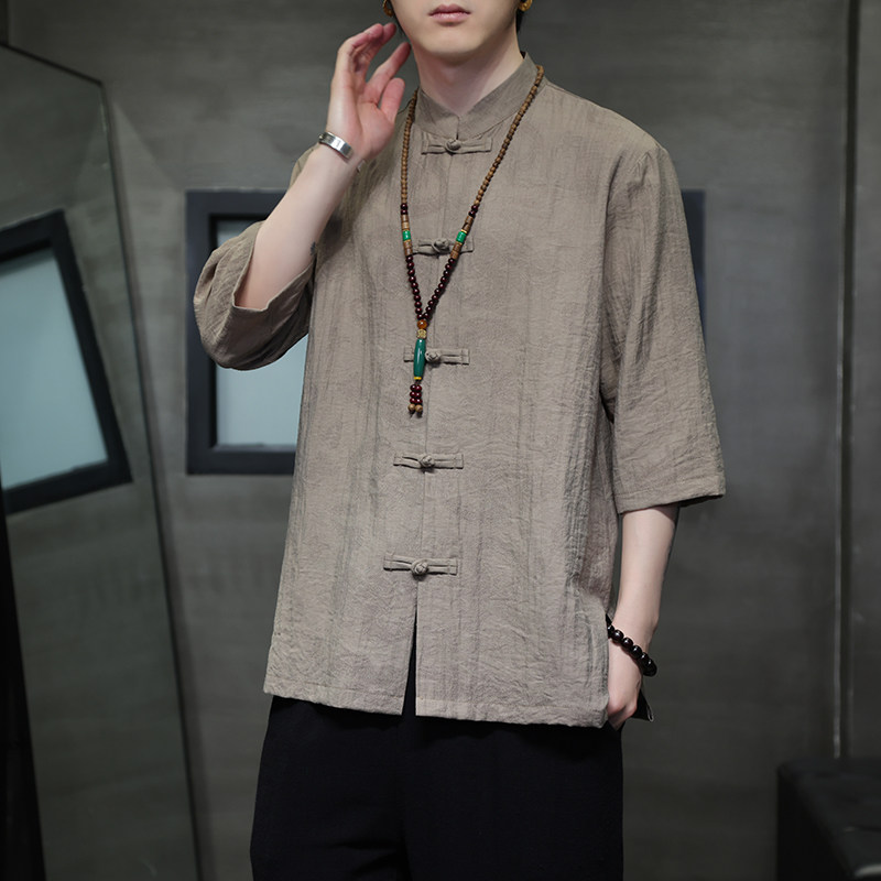 2024春夏风男装棉麻亚麻唐装汉服短袖衬衫衬衣C229-Y1017-P65,男装衬衫,电商C229