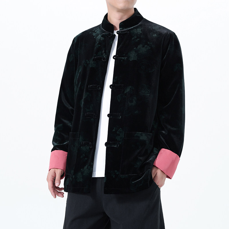 2025秋冬风男装丽丝绒印花唐装汉服夹克外套C229-Y1115-P120,男装休闲套装,电商C229