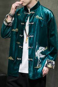 2024秋风男装灯芯绒复古刺绣唐装汉服衬衫外套C229/Y638/P70图片