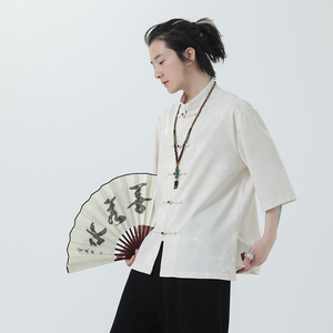 2024夏风男装盘扣唐装汉服短袖五分袖衬衫衬衣C229-Y1031-P70图片