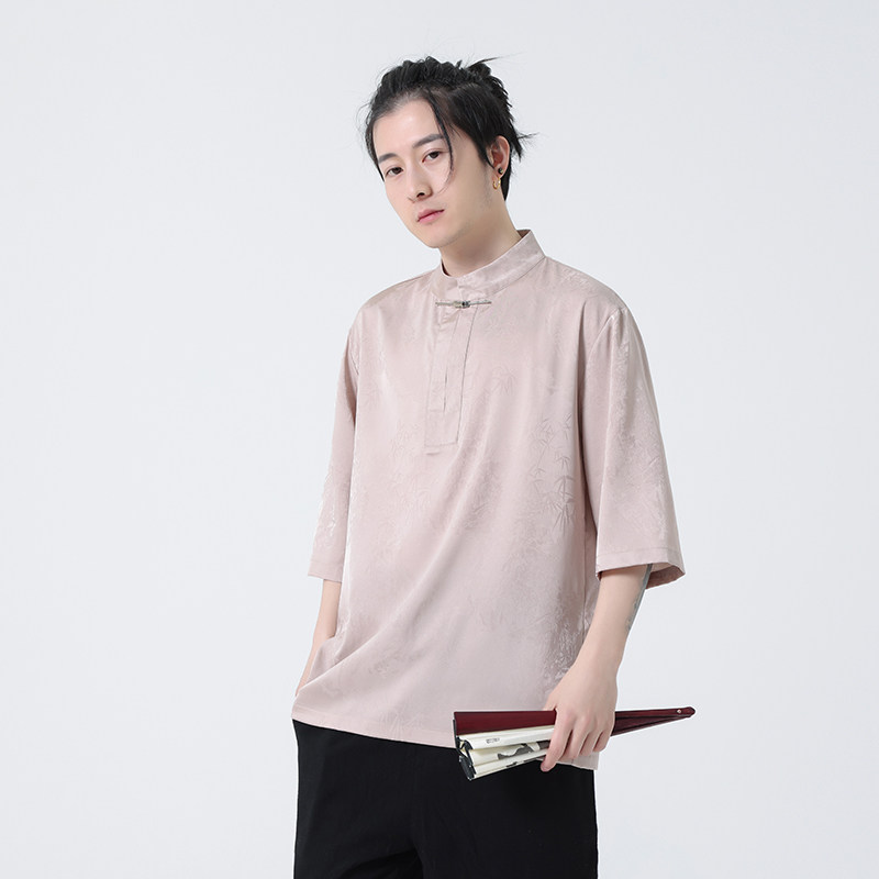2024春夏新款风男装冰丝唐装汉服短袖五分袖T恤C229-T211-P60,男装T恤,电商C229
