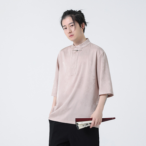 2024春夏新款风男装冰丝唐装汉服短袖五分袖T恤C229-T211-P60图片