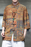 2025夏季风男装冰丝印花唐装汉服短袖衬衫衬衣C229-Y1005-P68，商品下架区，电商C229
