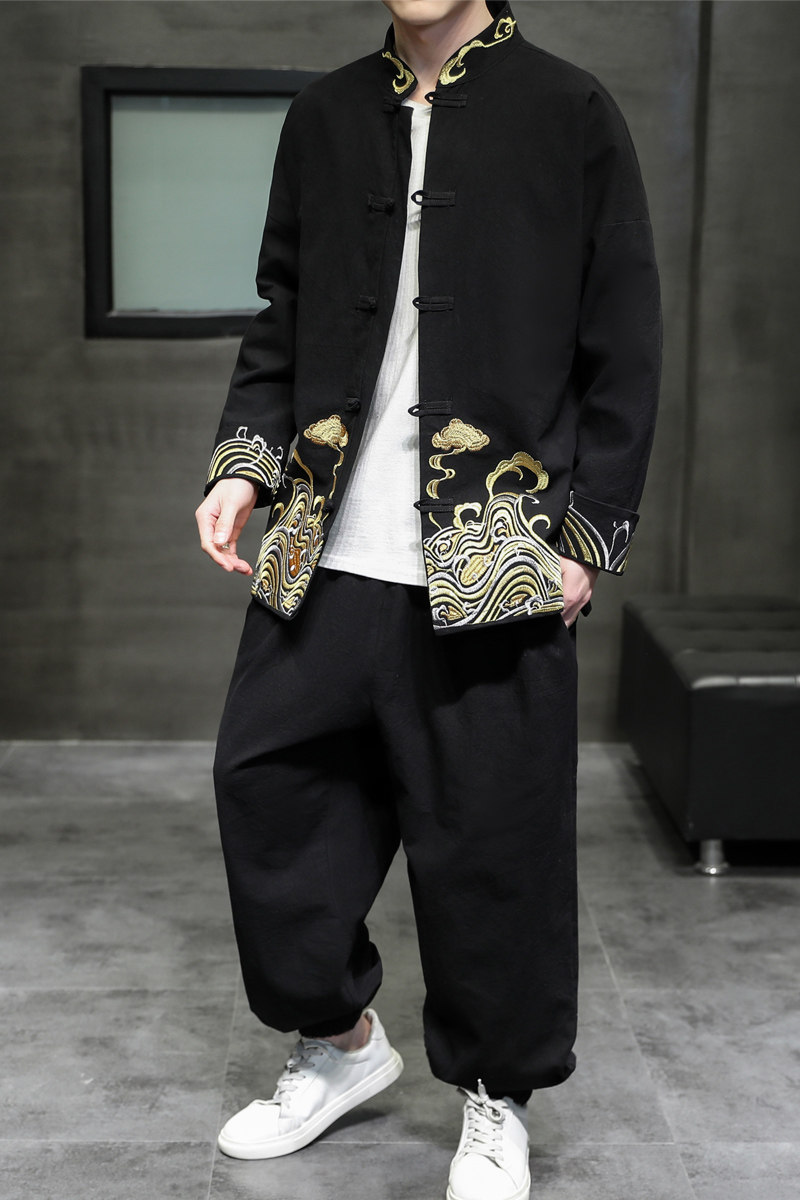 2024春夏风男装刺绣套装两件套唐装汉服大码C229/TZ319/P110,男装休闲套装,电商C229