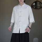 2024夏季风男装冰丝唐装汉服提花短袖衬衫衬衣C229-Y1036-P70，男装衬衫，电商C229