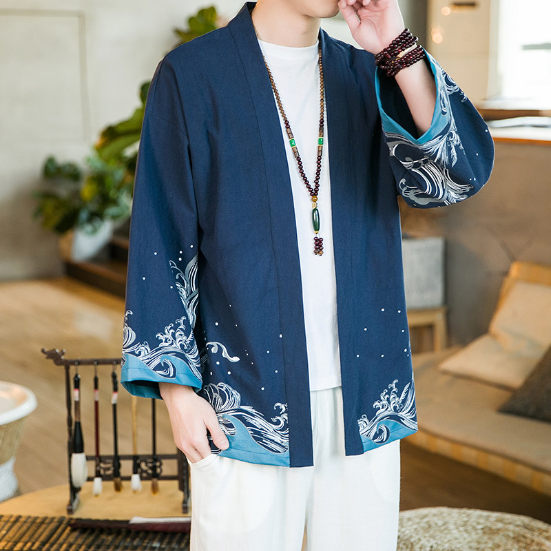 2024秋风男装棉麻亚麻印花唐装汉服披风风衣男C229/F407/P60,男装风衣,电商C229