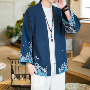 2024秋风男装棉麻亚麻印花唐装汉服披风风衣男C229/F407/P60图片