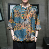 2023夏季风男装冰丝唐装汉服短袖五分袖T恤大码C229/T197/P55，男装T恤，电商C229