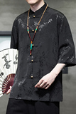 2024夏风男装冰丝提花唐装汉服五分袖衬衫衬衣C229-Y905-P70，男装衬衫，电商C229