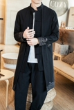 2024秋冬风男装棉麻亚麻印花唐装汉服中长款风衣C229/F35/P90，男装民族服装，电商C229