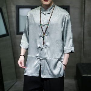 2023风男装冰丝唐装汉服盘扣中式短袖衬衫衬衣C229/Y945/P68图片