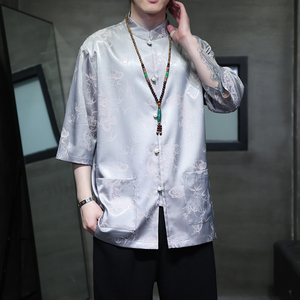 2024夏风男装冰丝唐装汉服短袖五分袖衬衫衬衣C229-Y1029-P70图片