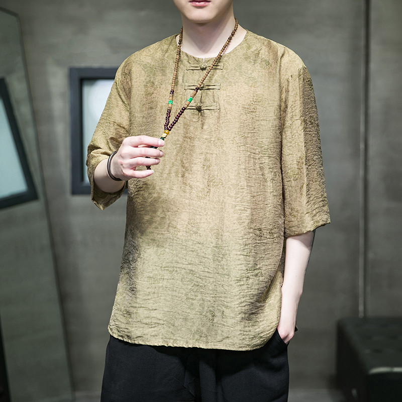 2024春夏风男装棉麻亚麻唐装汉服短袖五分袖T恤C229/T201/P65,男装T恤,电商C229