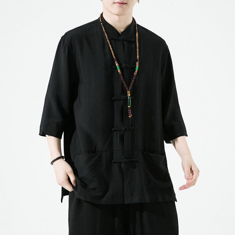 2023风男装冰丝唐装汉服五分短袖日系衬衫男C229/Y729/P65,男装衬衫,电商C229