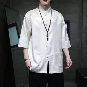 2024夏风男装冰丝唐装汉服短袖五分袖衬衫衬衣C229-Y1029-P70图片
