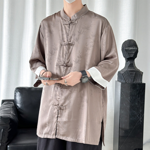 2024春夏风男装冰丝唐装汉服五分袖城市衬衣C229/Y678/P60图片