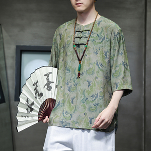 2024春夏风男装盘扣中式唐装汉服短袖五分袖T恤C229-T214-P60图片