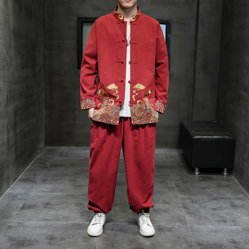 2024春夏风男装刺绣套装两件套唐装汉服大码C229/TZ319/P110,男装休闲套装,电商C229