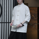 2024夏风男装棉麻亚麻唐装汉服短袖五分袖衬衫C229-Y1027-P70，男装衬衫，电商C229