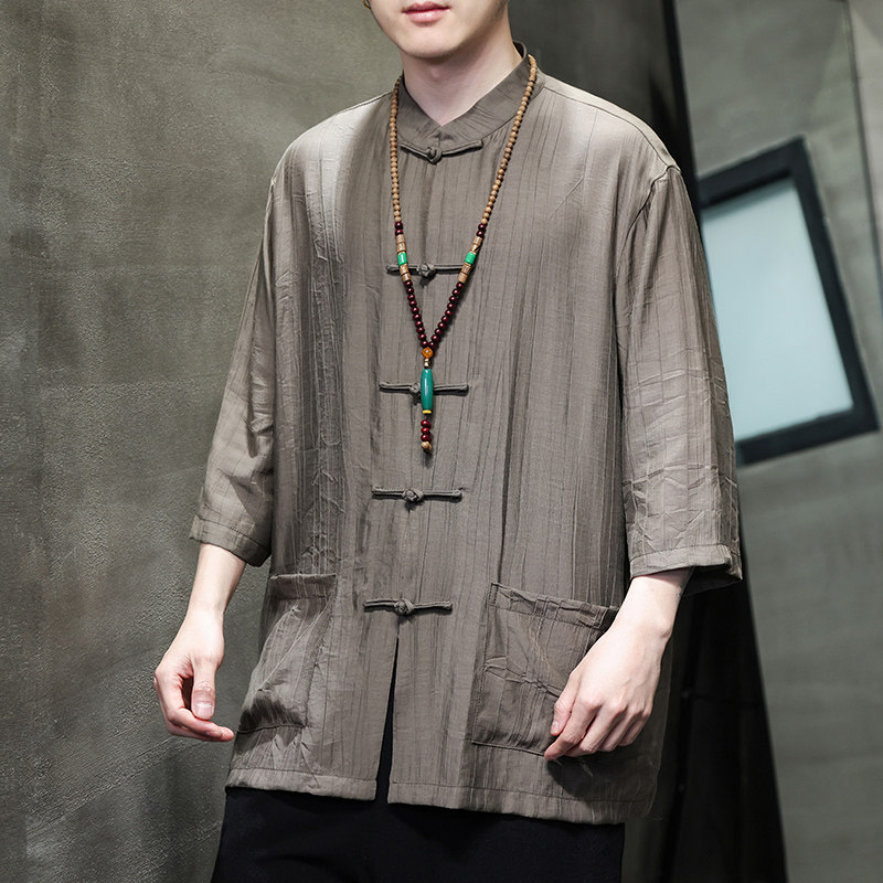 2024春夏风男装中式盘扣唐装汉服短袖衬衫衬衣C229-Y902-P65,男装衬衫,电商C229